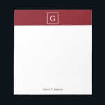 Burgundy White Gerahmt Initial Monogram Notizblock<br><div class="desc">Burgundy und White Gerahmt Initial Monogram Ein stilvoller, solider bordeauxroter Hintergrund mit weißem gerahmtem Bereich für Ihr Monogramm, Ihren Namen oder anderen Text. Sie können auch den Schriftart ändern, die Größe und Farbe des Schriftartes ändern, den Text verschieben usw. Wenn Sie dieses Design in anderen Farben möchten, schreiben Sie uns...</div>