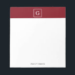 Burgundy White Gerahmt Initial Monogram Notizblock<br><div class="desc">Burgundy und White Gerahmt Initial Monogram Ein stilvoller, solider bordeauxroter Hintergrund mit weißem gerahmtem Bereich für Ihr Monogramm, Ihren Namen oder anderen Text. Sie können auch den Schriftart ändern, die Größe und Farbe des Schriftartes ändern, den Text verschieben usw. Wenn Sie dieses Design in anderen Farben möchten, schreiben Sie uns...</div>