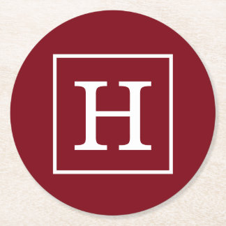 Burgundy White Gerahmt Initial Monogram Runder Pappuntersetzer