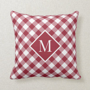 Burgundy White Gingham Karo Pattern Chic Monogram Kissen