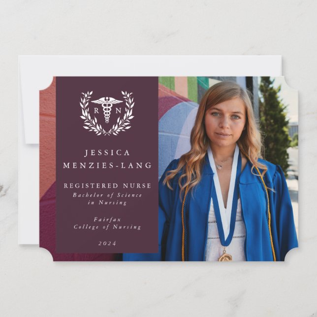 Burgundy + White Laurel Wreath Eingetragene Kranke Ankündigung (Vorderseite)