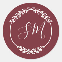Burgundy White Leaf Wreath Monogram Wedding