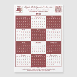Burgundy White Logo QR-code 2026 Calendar Magnet