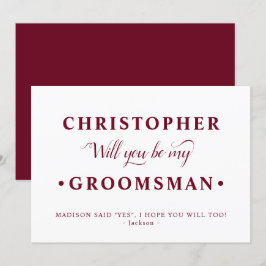 Burgundy White Minimalistisch Trauzeuge Vorschlags Einladung