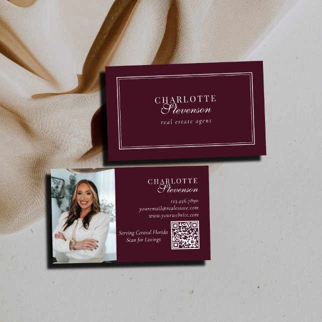 Burgundy & White Professional Luxury Photo QR Code Visitenkarte (Von Creator hochgeladen)