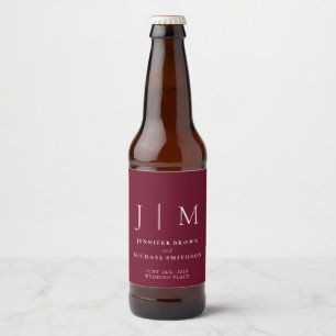 Burgundy White Simple Minimalistic Drink Wedding Bierflaschenetikett