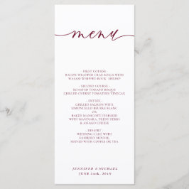 Burgundy White Simple Script Wedding Dinner Menükarte