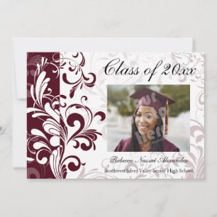 Burgundy/White Swirl Photo Graduation Faire-part