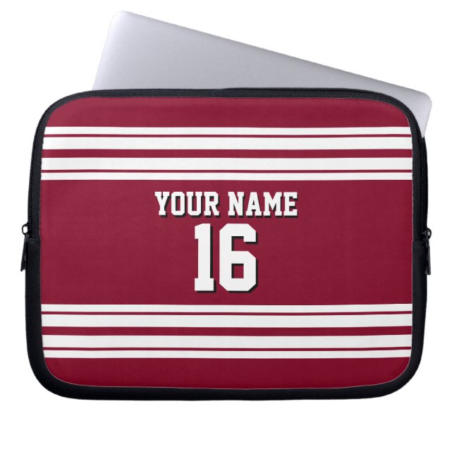 Burgundy White Team Jersey Name Laptopschutzhülle (Vorderseite)
