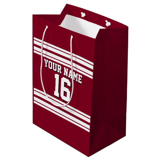 Burgundy White Team Jersey Name Mittlere Geschenktüte (Rückseite Schrägansicht)