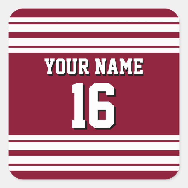 Burgundy White Team Jersey Name Quadratischer Aufkleber (Vorderseite)