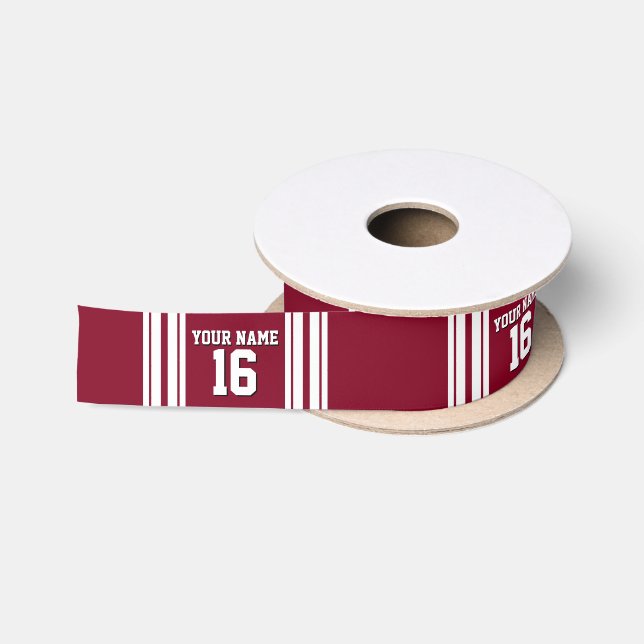 Burgundy White Team Jersey Name Satinband (Spule)