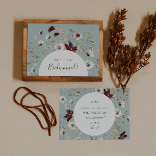 Burgundy Wildblume Aquamarin Bridesmaid Vorschlag Einladung