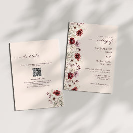 Burgundy Wildblume QR Code Wedding Einladung