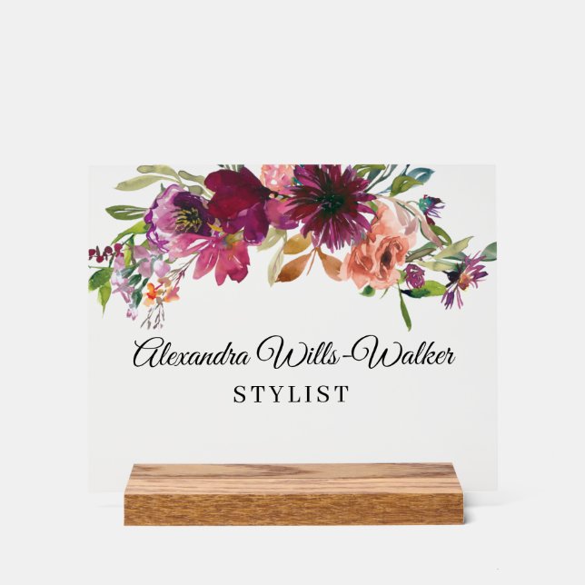 Burgundy Wildflower Floral  Acrylschild (Vorderseite)