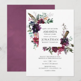 Burgundy Wine Boho Floral Wedding Einladung