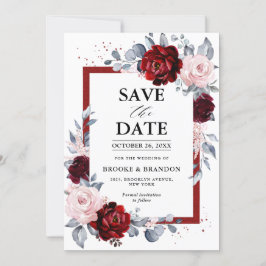 Burgundy Wine Dusty Blue Slate Save the Date