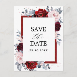 Burgundy Wine Dusty Blue Slate Save the Date Postkarte