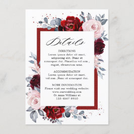 Burgundy Wine Dusty Blue Slate Wedding Details Begleitkarte