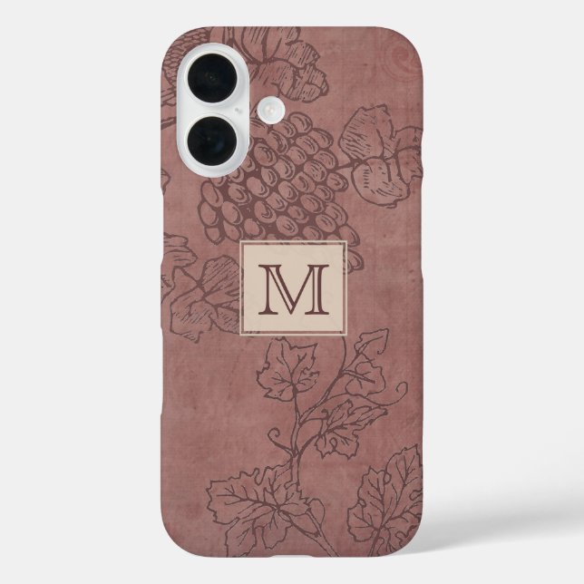 Burgundy Wine Grapevine Monogram iPhone 16 Hülle (Rückseite)