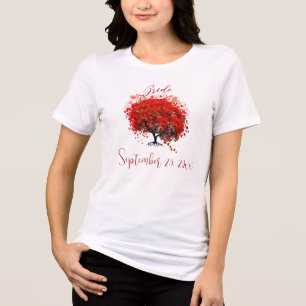Burgundy Wine Heart Leaf Tree Wedding T - Shirt