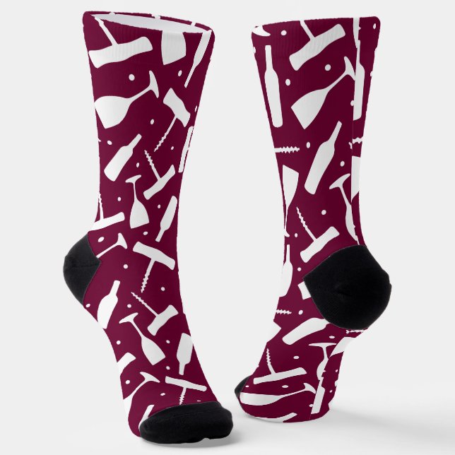 Burgundy Wine Lover Weingläser Gemustert Socken (Gewinkelt)
