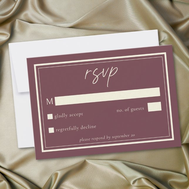 Burgundy Wine Minimalist Frame Wedding RSVP Karte (Burgundy Wine Minimalist Frame Wedding RSVP Card)