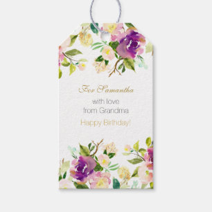 Burgundy Wine Pink Aquarell Blumengiftmarke Geschenkanhänger