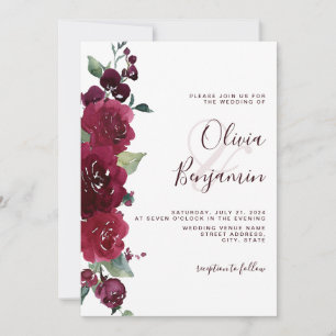 Burgundy Wine Red Marsala Floral Wedding Einladung