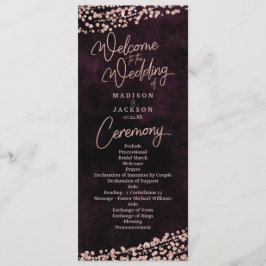 Burgundy Wine Rose Gold Confetti Wedding Program Programm