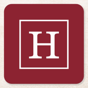Burgundy Wine White Gerahmt Initial Monogram Rechteckiger Pappuntersetzer