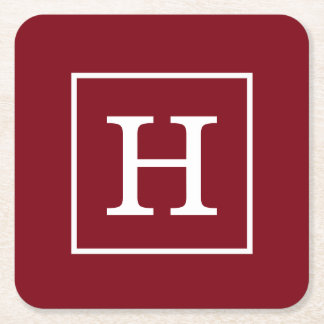 Burgundy Wine White Gerahmt Initial Monogram Rechteckiger Pappuntersetzer