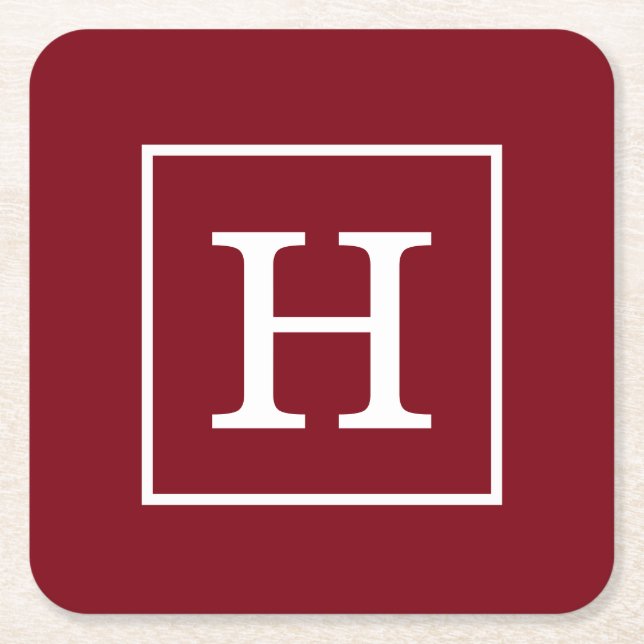 Burgundy Wine White Gerahmt Initial Monogram Rechteckiger Pappuntersetzer (Vorderseite)