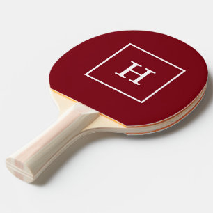 Burgundy Wine White Gerahmt Initial Monogram Tischtennis Schläger