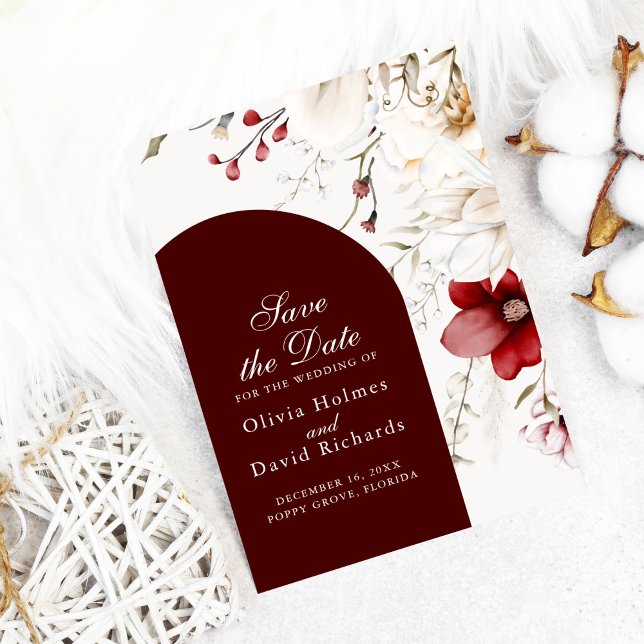 Burgundy Winter Elegance Save the Date Karte (Von Creator hochgeladen)