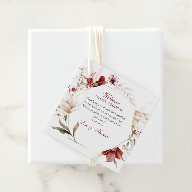 Burgundy Winter Elegance Wedding Geschenkanhänger (Beispiel)