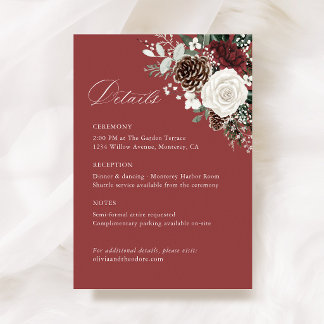 Burgundy Winter Floral Wedding Details, Infomation Begleitkarte