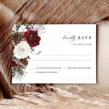 Burgundy Winter Floral Wedding RSVP Card