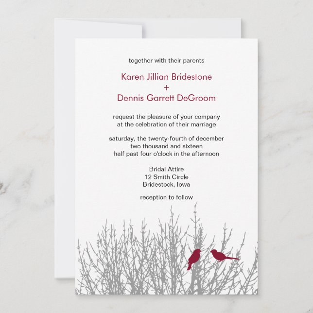 Burgundy Winterhochzeiten - individuelle Einladung (Vorderseite)