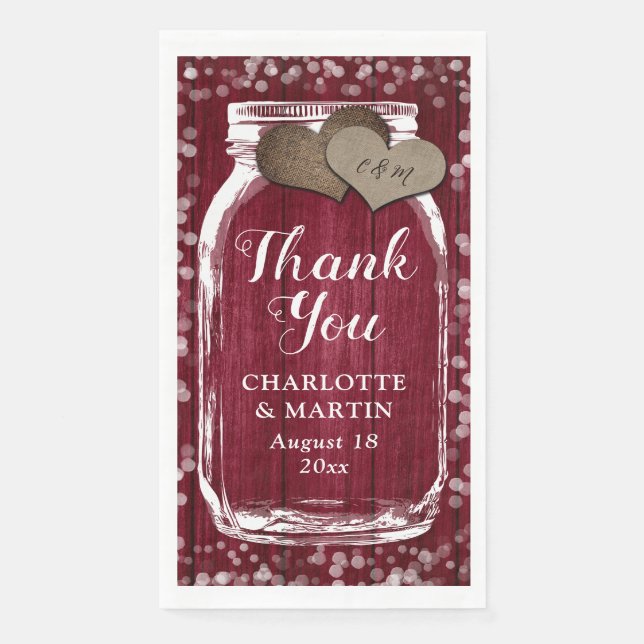 Burgundy Wood Mason Jar Hochzeit im Herbst Vielen  Serviette (Vorderseite)