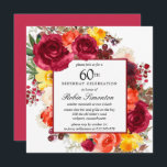 Burgundy Yellow Orange Floral 60. Geburtstag Einladung<br><div class="desc">Mit dieser eleganten 60. Geburtstagsfeier ehren Sie eine besondere Person. Herbstliche Blume schaffen einen wunderschönen Aquarellkranz.</div>