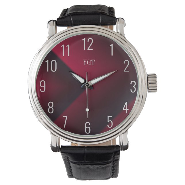 Burgundy Zickzack Design Men's Armbanduhr (Vorderseite)