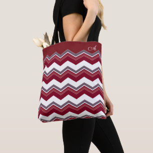 Burgundy-Zickzack Muster mit Monogramm Tasche