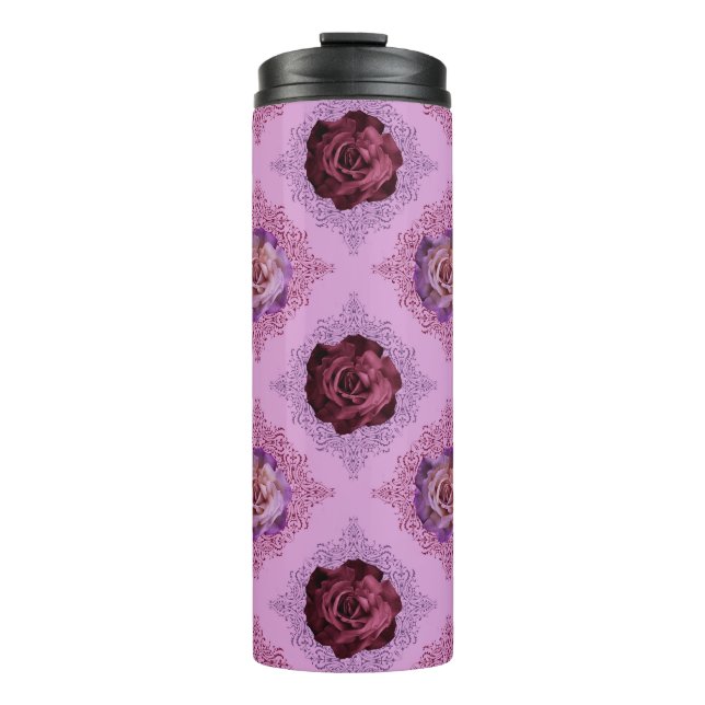 BURGUNGS- UND PINKWASSERFARBEN-BLUME THERMOSBECHER (Vorderseite)