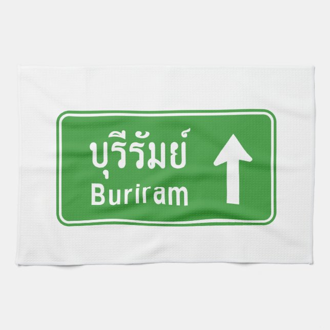 Buriram Ahead ⚠ Thai Highway Traffic ⚠ Geschirrtuch (Horizontal)