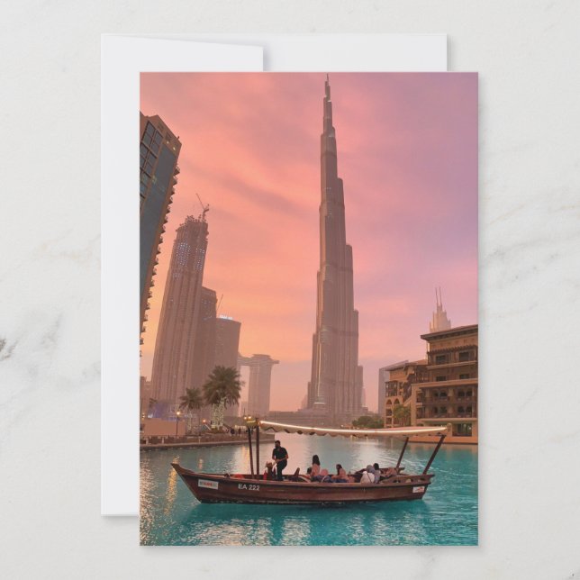 Burj Khalifa Boat See Stadtscape Einladung (Vorderseite)