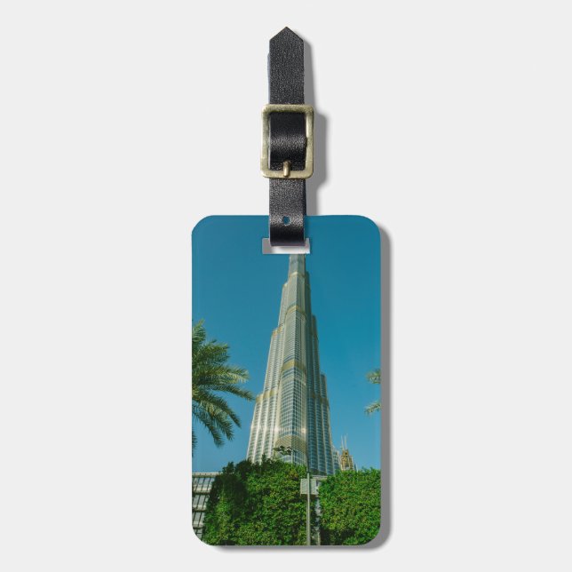 Burj Khalifa, Dubai und Palmen Gepäckanhänger (Vorderseite vertikal)
