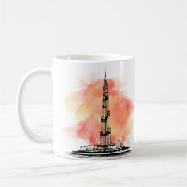 Burj Khalifa Illustration mit warmer Wasserfarbe b Kaffeetasse
