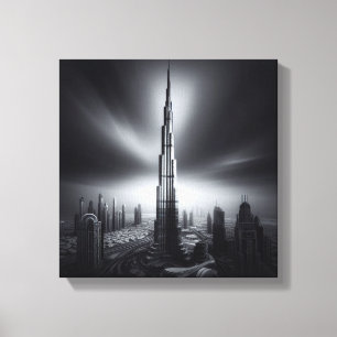 Burj Khalifa Monochrome Skyline - Dramatischer Sta Leinwanddruck