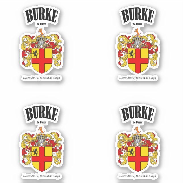 Burke Wappen Irish Translation & Meaning (x4) Aufkleber (Vorderseite)